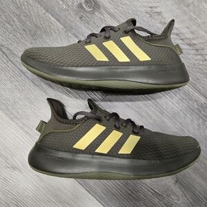 Adidas Olive Green Sneakers with Yellow Stripes